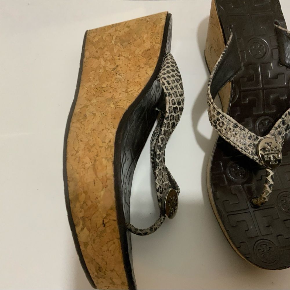 Tory Burch Brown Wedge Sandals with Cork Heel